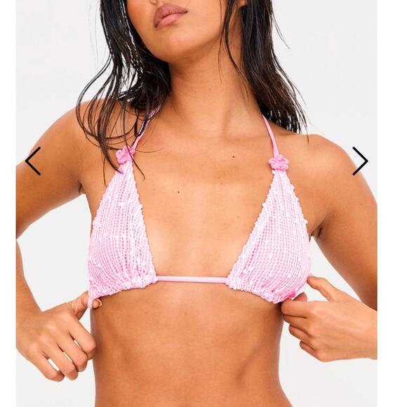 New PLT Textured Overlay Triangle Bikini Top Sequin Women’s SIZE 8 - Picture 1 of 7